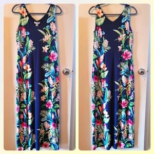 Tommy Bahama Womens Blue Maxi Hawaiian Floral Dress - Medium